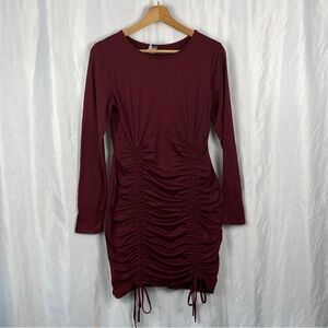 Windsor Women’s Burgundy Ruched Long Sleeve Mini Bodycon Dress Size Large